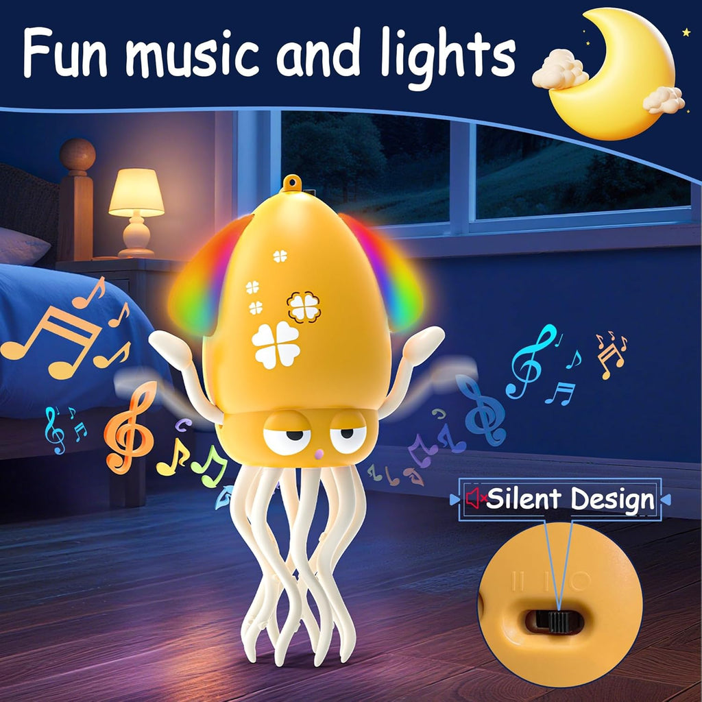 Dancing Squid Toys, Electric Crawling Octopus Tummy Time Toy with LED & Music, Rechargeable Upright＆Crawling Octopus Interactive Toys, Baby Toy Gifts for 3 4 5 6 Year Boy Girl (Orange)