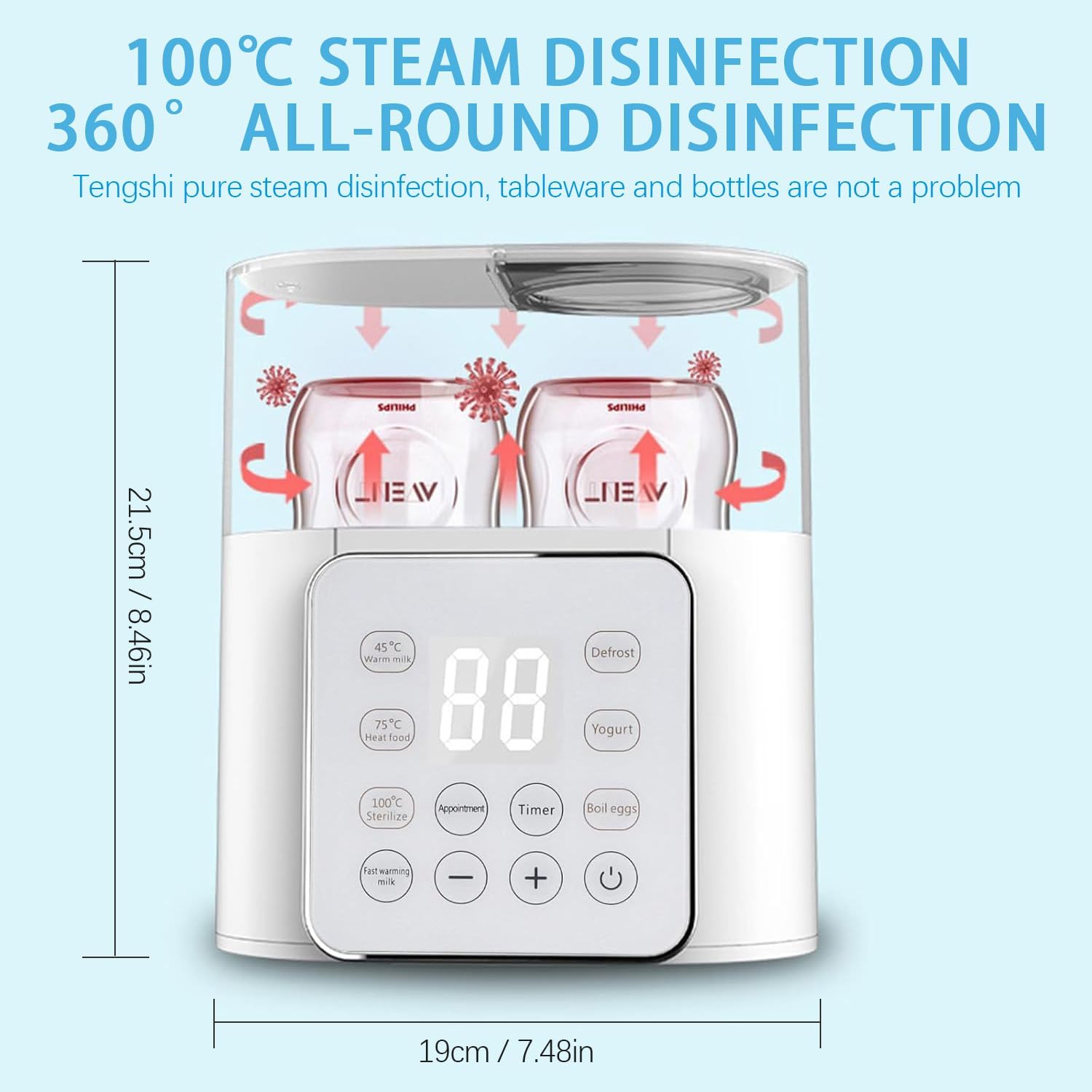 Baby Bottle Warmer 9-In-1 Multifuntion Breast Milk Warmer, Fast Baby Food Heater and Defrost Warmer with Timer for Twins, LCD Display Accurate Temperature Adjustment, 24H Constant Mode