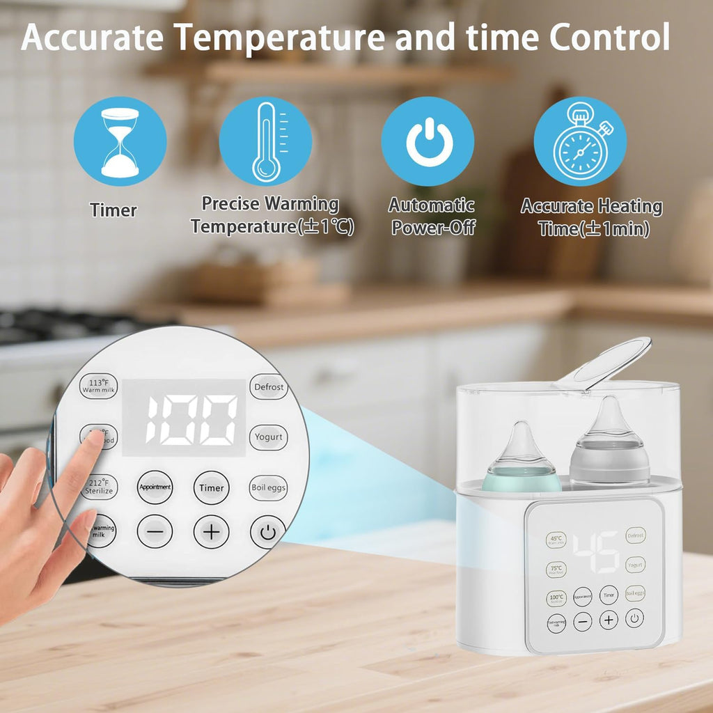 Baby Bottle Warmer 9-In-1 Multifuntion Breast Milk Warmer, Fast Baby Food Heater and Defrost Warmer with Timer for Twins, LCD Display Accurate Temperature Adjustment, 24H Constant Mode