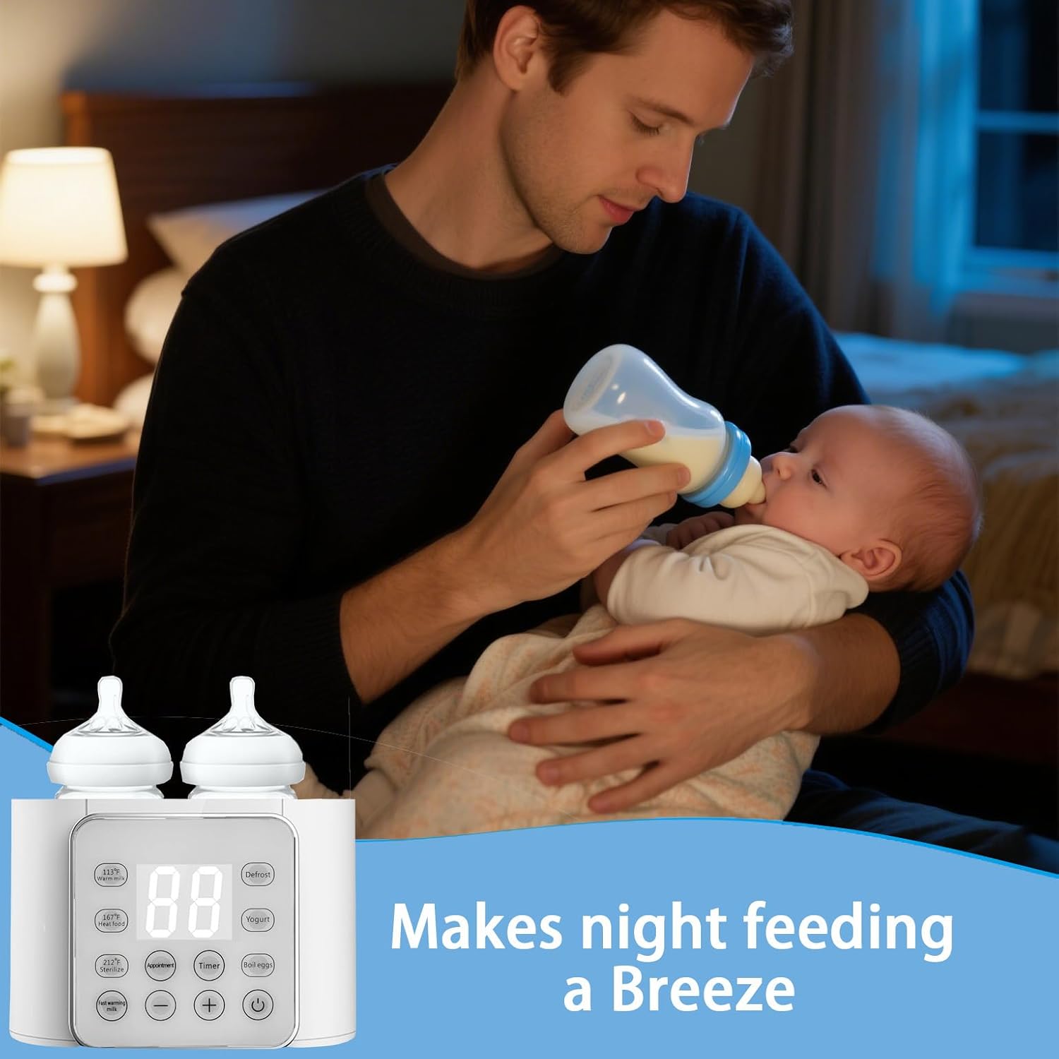 Baby Bottle Warmer 9-In-1 Multifuntion Breast Milk Warmer, Fast Baby Food Heater and Defrost Warmer with Timer for Twins, LCD Display Accurate Temperature Adjustment, 24H Constant Mode