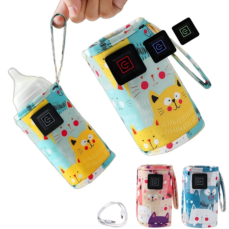 Travel Stroller Insulated Bag USB Milk Water Warmer Nursing Bottle Heater, Portable Bottle Feeding Warmer, Christmas, Hallowee