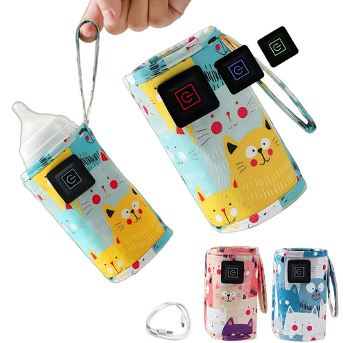 Travel Stroller Insulated Bag USB Milk Water Warmer Nursing Bottle Heater, Portable Bottle Feeding Warmer, Christmas, Hallowee