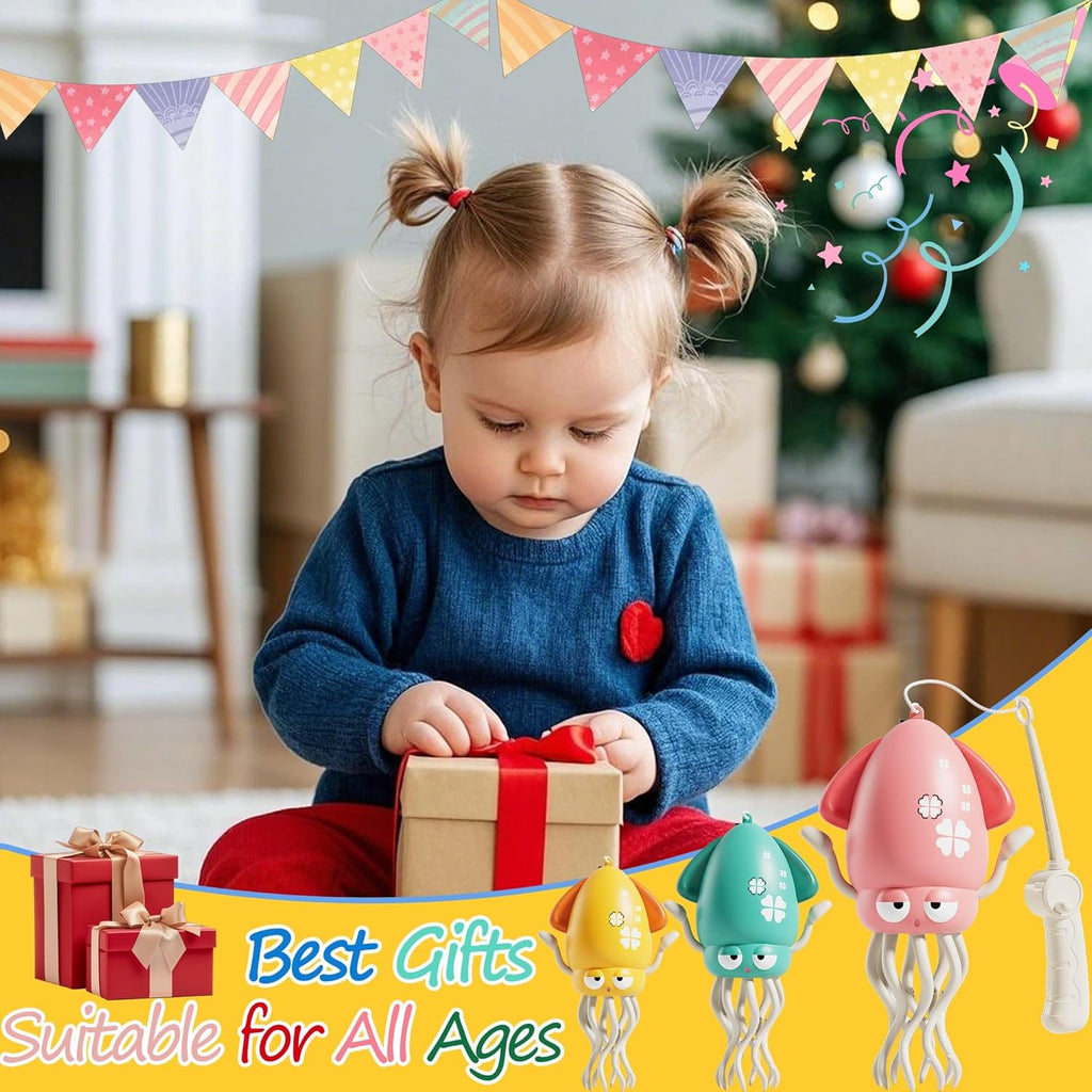 Dancing Squid Toys, Electric Crawling Octopus Tummy Time Toy with LED & Music, Rechargeable Upright＆Crawling Octopus Interactive Toys, Baby Toy Gifts for 3 4 5 6 Year Boy Girl (Orange)
